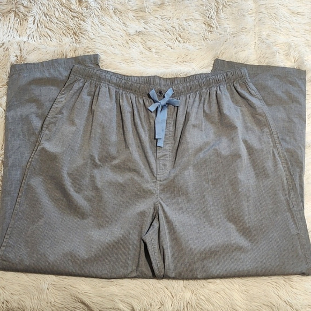 *Like New* Cremieux Mens Drawstring Pajama Pants Gray Blue Plaid 100% Cotton 2XB